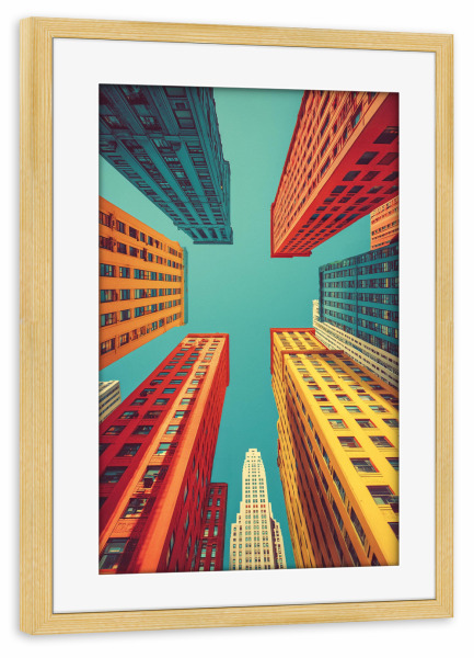 Poster mit Rahmen kiefer "Bunte Wolkenkratzer" artboxONE - Architektur,Geometrie,Reise / Länder