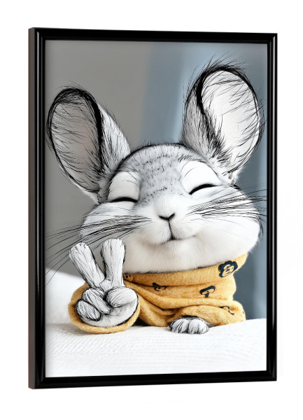 Poster mit schwarzem Rahmen "Chinchilla Fiedensgruß" artboxONE - Tiere,Comic,Lustig