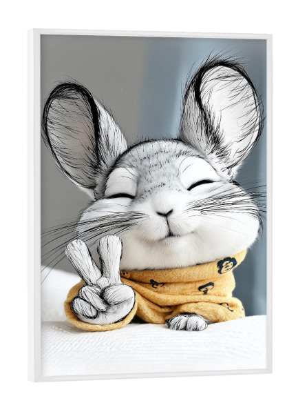 Poster mit weißem Rahmen "Chinchilla Fiedensgruß" artboxONE - Tiere,Comic,Lustig