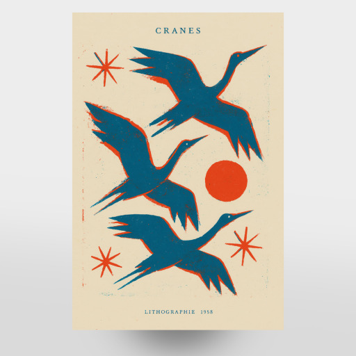 Cranes lithograph