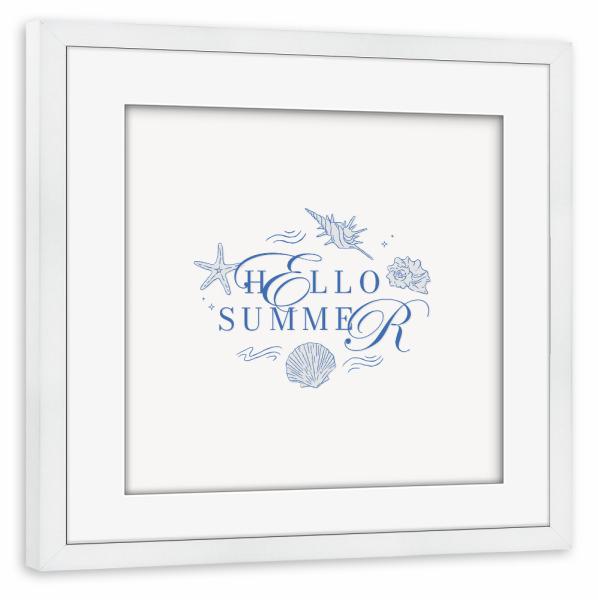 Poster mit Rahmen weiß "Hallo Sommerblau" artboxONE - Typografie,Reise,Reise / Strand und Meer