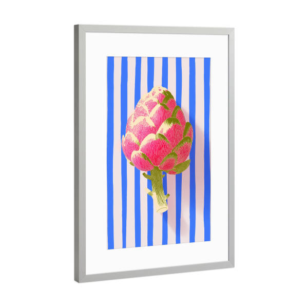 Poster mit Rahmen Silber "Artischocke Liebt Streifen" artboxONE - Natur,Geometrie,Essen & Trinken / Obst & Gemüse