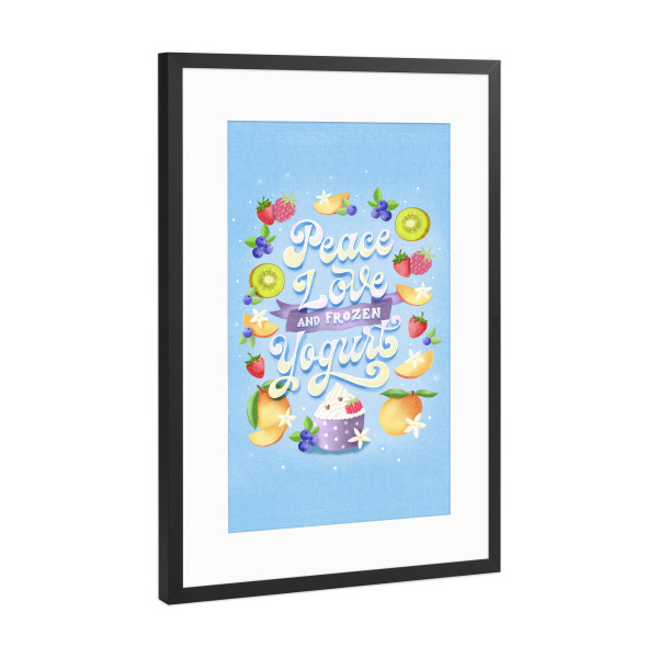 Poster mit Rahmen Schwarz (Metallic) "Peace- Love- Frozen Yogurt" artboxONE - Typografie,Essen & Trinken / Obst & Gemüse