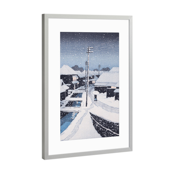 Poster mit Rahmen Silber "Abendschnee im Dorf Terashima" artboxONE - Reise,Für Mama,Für Papa