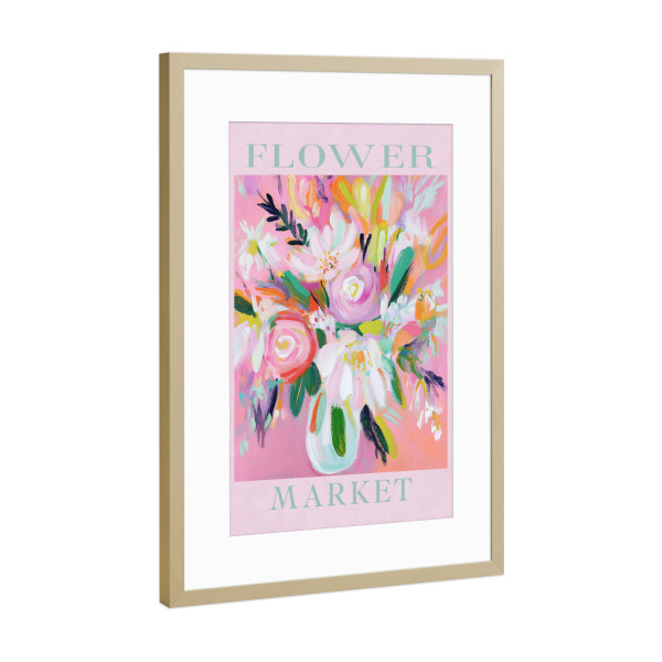 Poster mit Rahmen Gold "Romantischer Blumenmarkt" artboxONE - Typografie,Natur,Floral