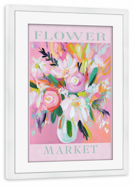 Poster mit Rahmen weiß "Romantischer Blumenmarkt" artboxONE - Typografie,Natur,Floral