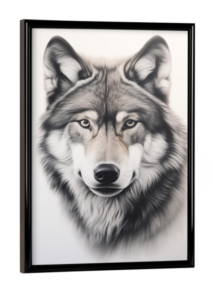 Poster mit schwarzem Rahmen "Kraftvolles Wolfs Porträt" artboxONE - Natur,Tiere