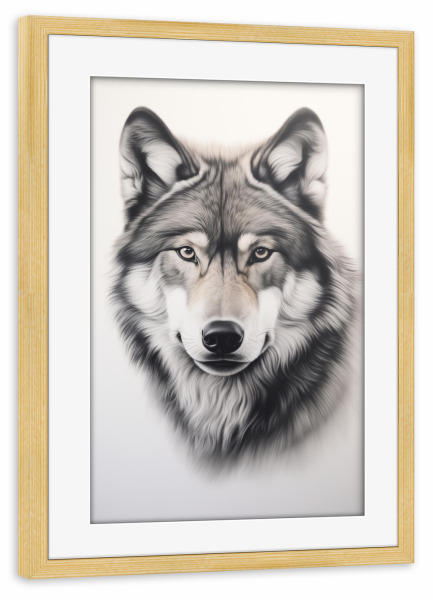 Poster mit Rahmen kiefer "Kraftvolles Wolfs Porträt" artboxONE - Natur,Tiere