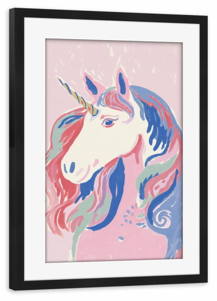 Poster mit Rahmen schwarz "Zauber-Einhorn in Pastell" artboxONE - Für Kinder,Tiere,Abstrakt