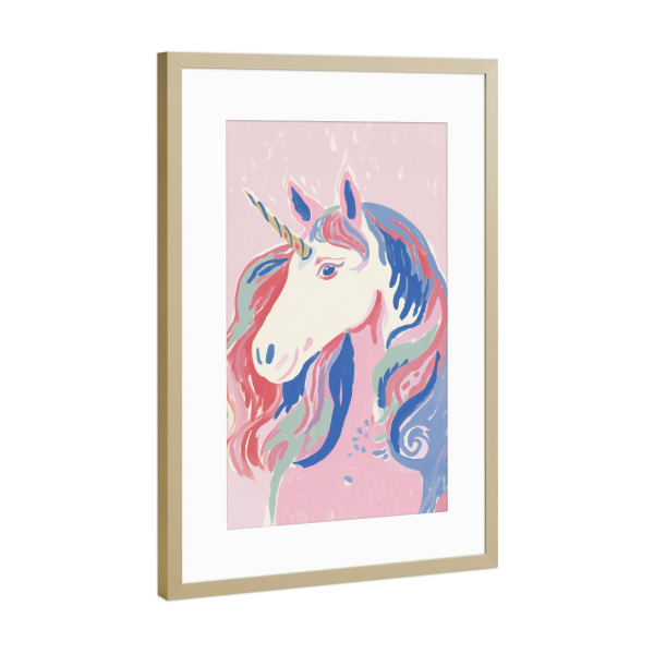 Poster mit Rahmen Gold "Zauber-Einhorn in Pastell" artboxONE - Für Kinder,Tiere,Abstrakt