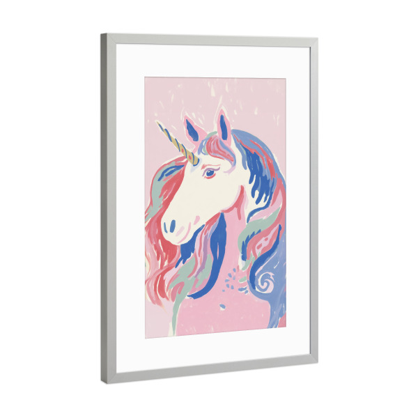 Poster mit Rahmen Silber "Zauber-Einhorn in Pastell" artboxONE - Für Kinder,Tiere,Abstrakt