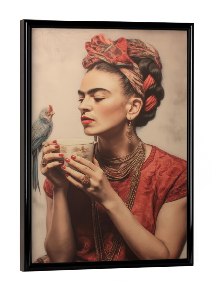 Poster mit schwarzem Rahmen "Vogelliebe mit Frida" artboxONE - Tiere,Menschen,Fashion