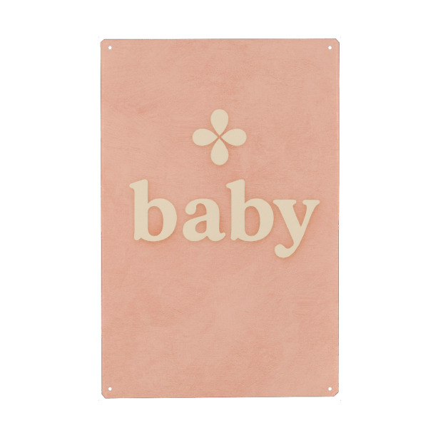 Holzbild "Baby (Pastell Pink)" artboxONE - Typografie,Für Kinder,Für Mama - Baby,Baby zimmer,Kind,Geburt,Süss,Rosa,Text,Treechild,Einfach,Simpel