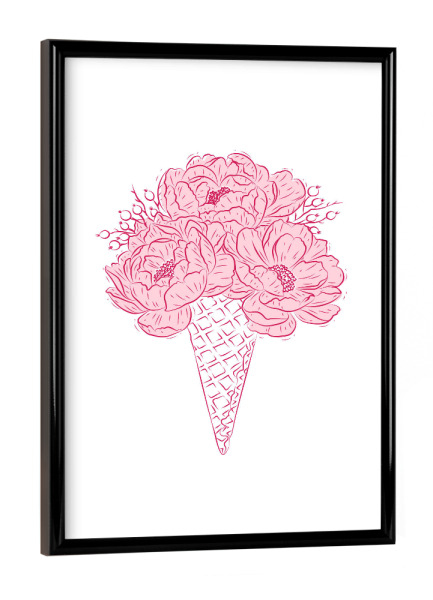 Poster mit schwarzem Rahmen "Eistüte mit Blumen" artboxONE - Floral,Essen & Trinken