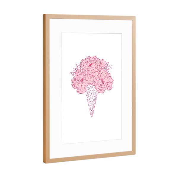 Poster mit Rahmen Kupfer "Eistüte mit Blumen" artboxONE - Floral,Essen & Trinken