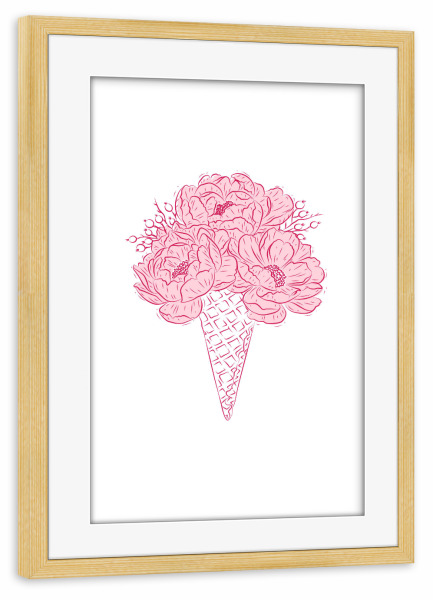 Poster mit Rahmen kiefer "Eistüte mit Blumen" artboxONE - Floral,Essen & Trinken