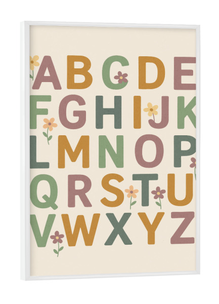 Poster mit weißem Rahmen "Alphabet (Floral)" artboxONE - Typografie,Für Kinder,Buchstaben