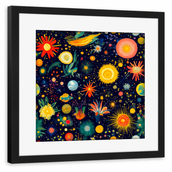 Poster mit Rahmen schwarz "Solar Garden Dream" artboxONE - Floral,Abstrakt,Galaxy