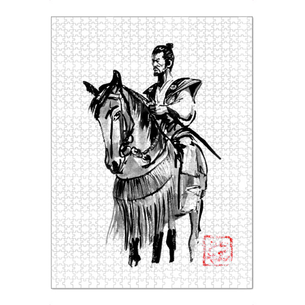 Puzzle Ravensburger "Samurai auf einem großen Pferd" artboxONE - Tiere,Schwarzweiß,Reise / Asien,Männer - Samurai,Pferd,Sumie,Japan - Bild samurai