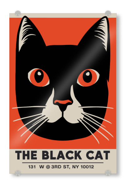 Acrylglasbild "The black cat" artboxONE - Städte,Tiere - Gato,Gráfico,Laranja,Audacioso,Olhos,Texto,Endereço,Preto,Nova iorque,Ilustração