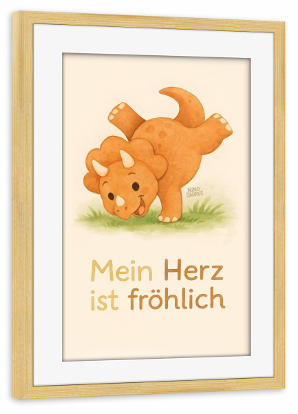 Poster mit Rahmen kiefer "Affirmation Dino fröhliches Herz" artboxONE - Für Kinder,Tiere