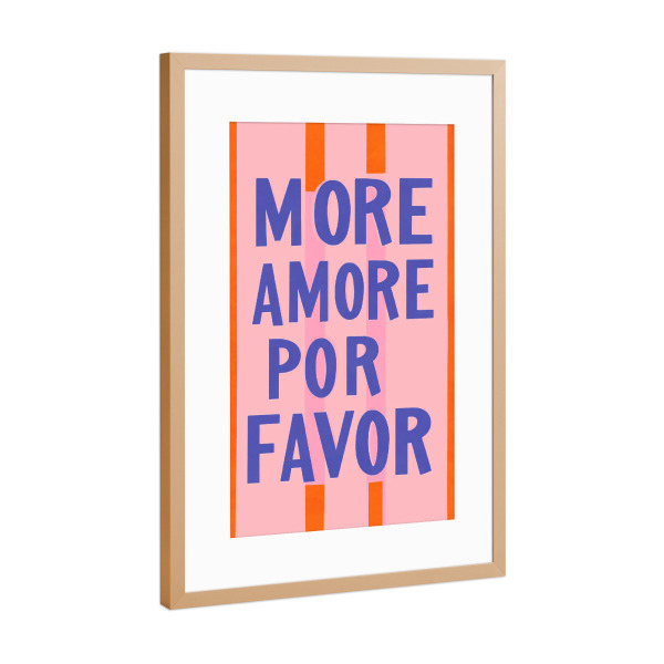 Poster mit Rahmen Kupfer "More Amore por favor, blau pop" artboxONE - Typografie,Geometrie,Liebe