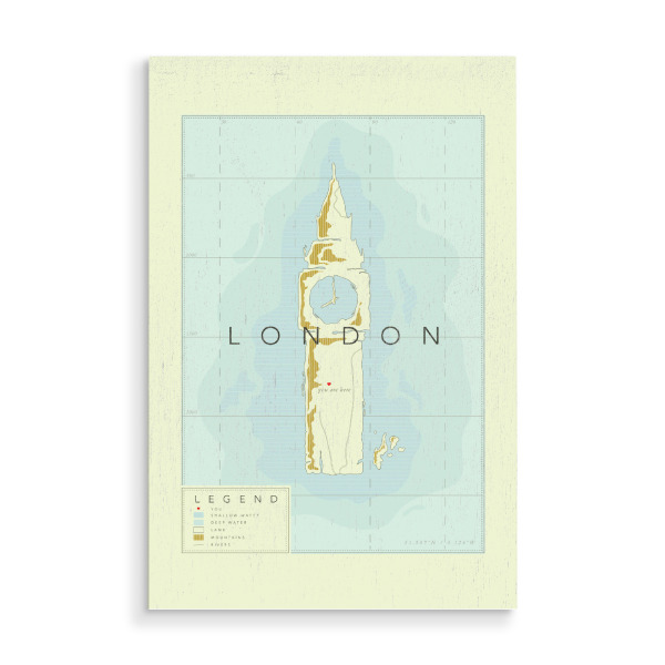 Holzbild "Karte von London mit Big Ben" artboxONE - Städte,Städte / London,Kartografie