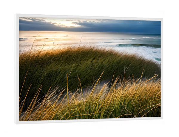 Poster mit weißem Rahmen "Grünes Dünengras" artboxONE - Natur,Reise,Reise / Strand und Meer - Grün,Gras,Himmel,Blau