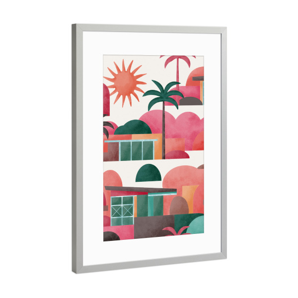 Poster mit Rahmen Silber "Palm Springs träumt Sonnenaufgang" artboxONE - Städte,Architektur