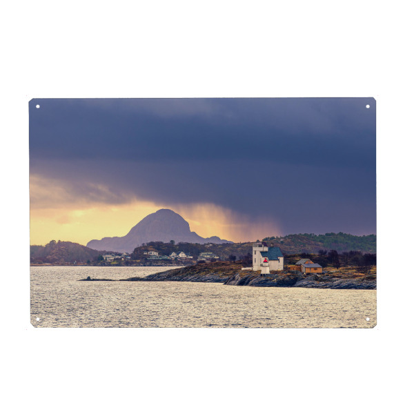 Holzbild "Berge, Felsen und Leuchtfeuer" artboxONE - Natur,Reise,Architektur,Reise / Strand und Meer,Reise / Länder