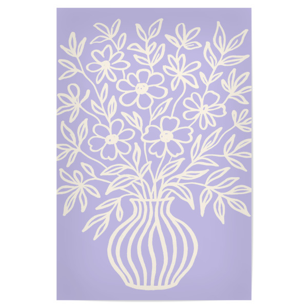 Poster "Bouquet On Purple" artboxONE - Floral,Für Mama - Blume,Blumen,Floral,Florales motiv,Vase,Streifen,Lila,Flieder,Blumenstrauss,Illustration