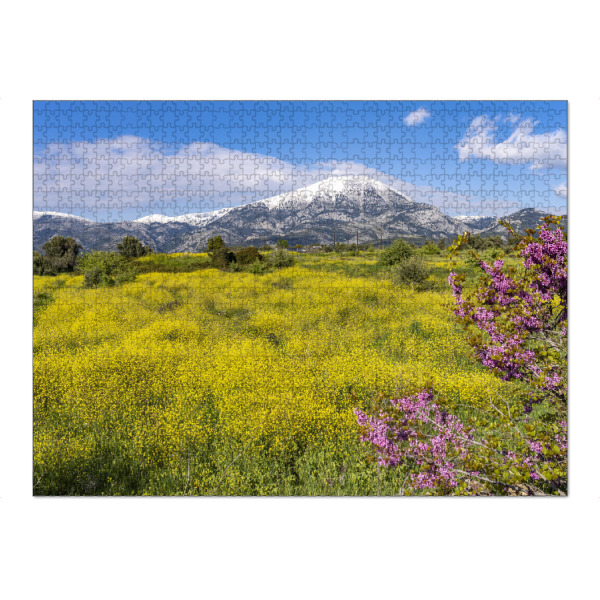 Puzzle Ravensburger "Frühling auf Euböa" artboxONE - Natur - Griechenland,Griechisch,Euböa,Evia,Insel,Euboea,Frühling,Dirfys,Schnee
