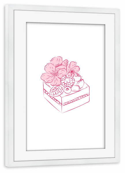 Poster mit Rahmen weiß "Beerendes Dessert mit Blumen" artboxONE - Floral,Essen & Trinken