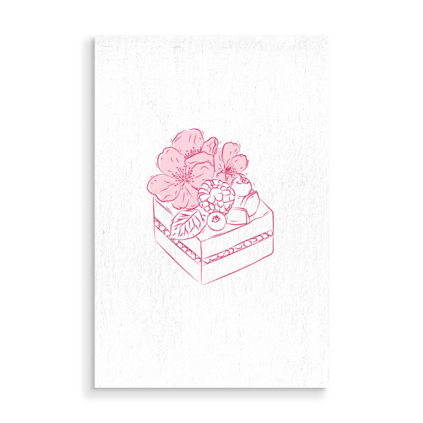 Holzbild "Beerendes Dessert mit Blumen" artboxONE - Floral,Essen & Trinken