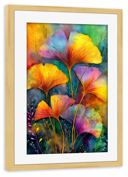 Poster mit Rahmen kiefer "Ginkgo Biloba AG" artboxONE - Natur,Floral - Ginkgo,Biloba,Gingko biloba,Baum,Wald,Blätter,Natur