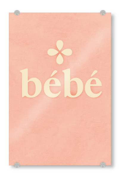 Acrylglasbild "Bèbè (Rosa)" artboxONE - Typografie,Für Kinder,Für Mama - Baby,Bèbè,Süss,Text,Kinderzimmer,Baby zimmer,Schlicht,Blume,Zart,Rosa