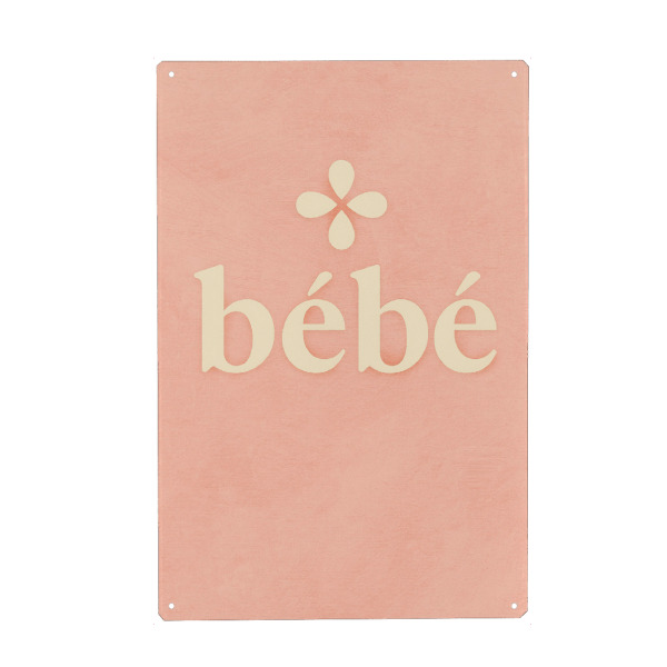 Holzbild "Bèbè (Rosa)" artboxONE - Typografie,Für Kinder,Für Mama - Baby,Bèbè,Süss,Text,Kinderzimmer,Baby zimmer,Schlicht,Blume,Zart,Rosa