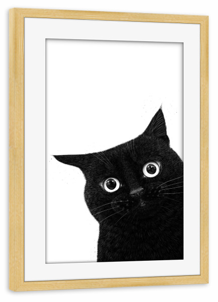 Poster mit Rahmen kiefer "Lustige pinkelnde schwarze Katze" artboxONE - Für Kinder,Tiere,Für Mama,Halloween,Lustig