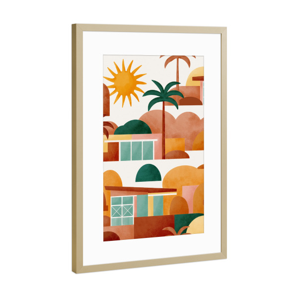 Poster mit Rahmen Gold "Palm Springs träumt Sonnenbrand" artboxONE - Städte,Architektur