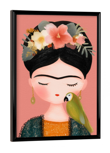 Poster mit schwarzem Rahmen "Kleine Frida mit Papagei" artboxONE - Floral,Für Kinder,Tiere