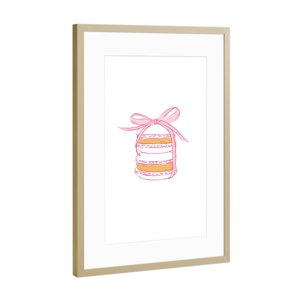 Poster mit Rahmen Gold "Macarons paar florale Illustration" artboxONE - Floral,Essen & Trinken