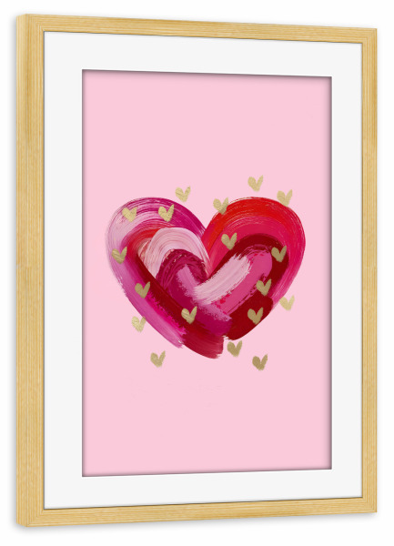 Poster mit Rahmen kiefer "Zusammenfassung Herzkunst auf Pink" artboxONE - Liebe