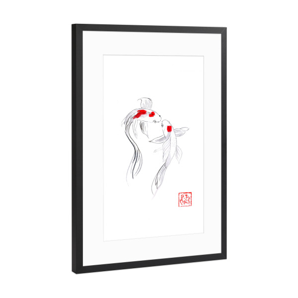 Poster mit Rahmen Schwarz (Metallic) "2 Koi" artboxONE - Tiere,Reise / Asien - Koi,Karpfen,Sumie,Japan,Fisch