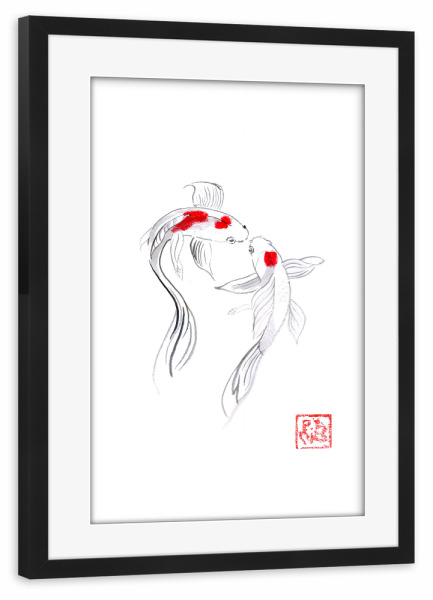 Poster mit Rahmen schwarz "2 Koi" artboxONE - Tiere,Reise / Asien - Koi,Karpfen,Sumie,Japan,Fisch