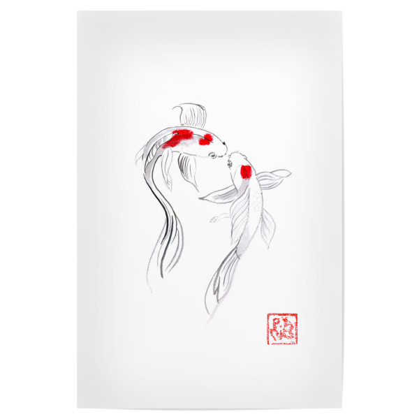 Poster 30x20 cm "2 Koi" artboxONE - Tiere,Reise / Asien - Koi,Karpfen,Sumie,Japan,Fisch