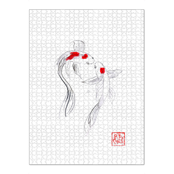 Puzzle Ravensburger "2 Koi" artboxONE - Tiere,Reise / Asien - Koi,Karpfen,Sumie,Japan,Fisch - Bild koi