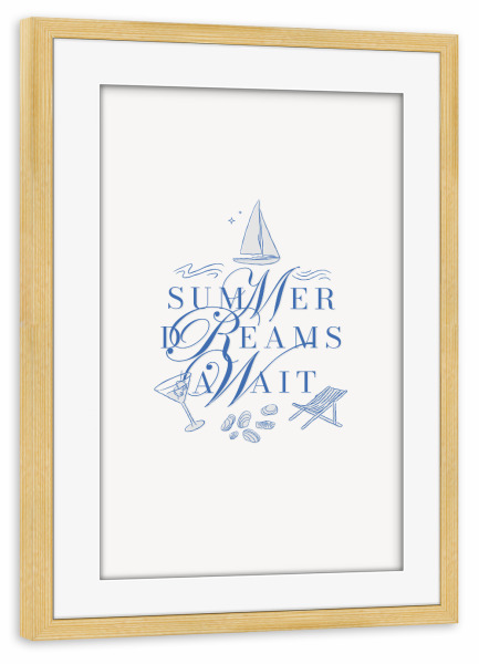 Poster mit Rahmen kiefer "Sommerträume erwarten blau" artboxONE - Reise,Reise / Strand und Meer