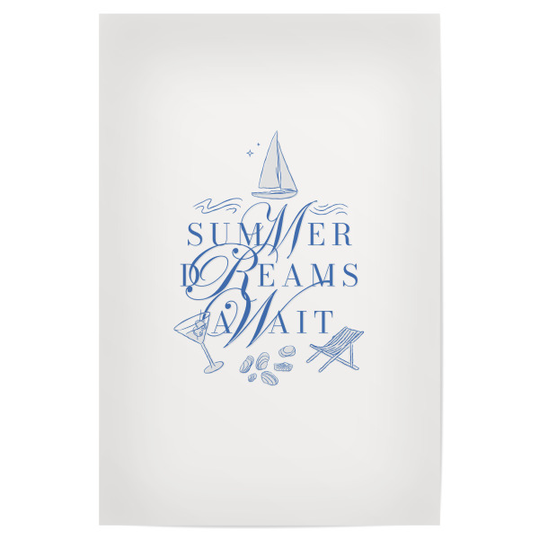 Poster "Sommerträume erwarten blau" artboxONE - Reise,Reise / Strand und Meer - Sommer,Sonne,Urlaub,Strand,Spaß,Meer,Tropisch,Reise,Cocktail,Stuhl