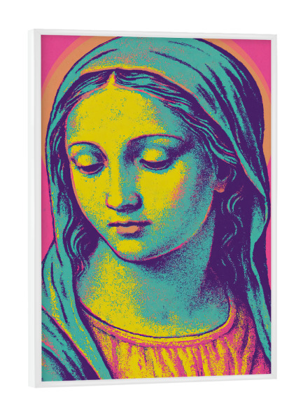 Poster mit weißem Rahmen "Saint Aura (neon Edition)" artboxONE - Menschen,Für Mama,Für Papa - Maria,Aura,Neon,Dekorativ,Modern,Gesicht,Frau,Schön