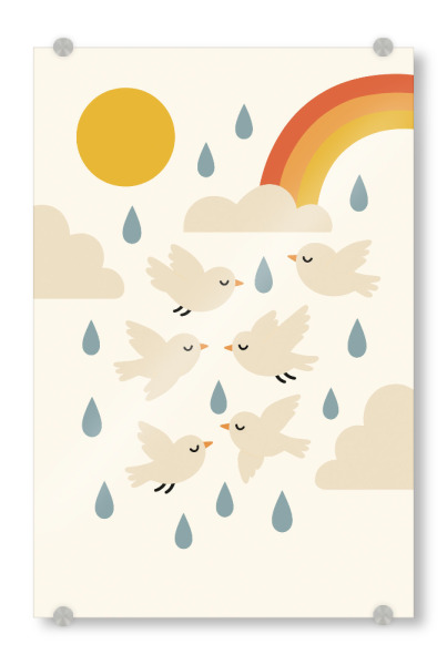 Acrylglasbild "Birds In Rain" artboxONE - Für Kinder,Tiere,Für Mama